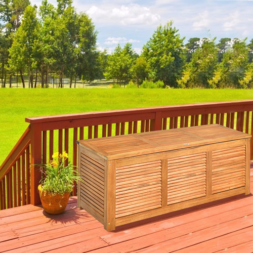 Costway 47 Gallons Water Resistant Solid Wood Deck Box in Natural